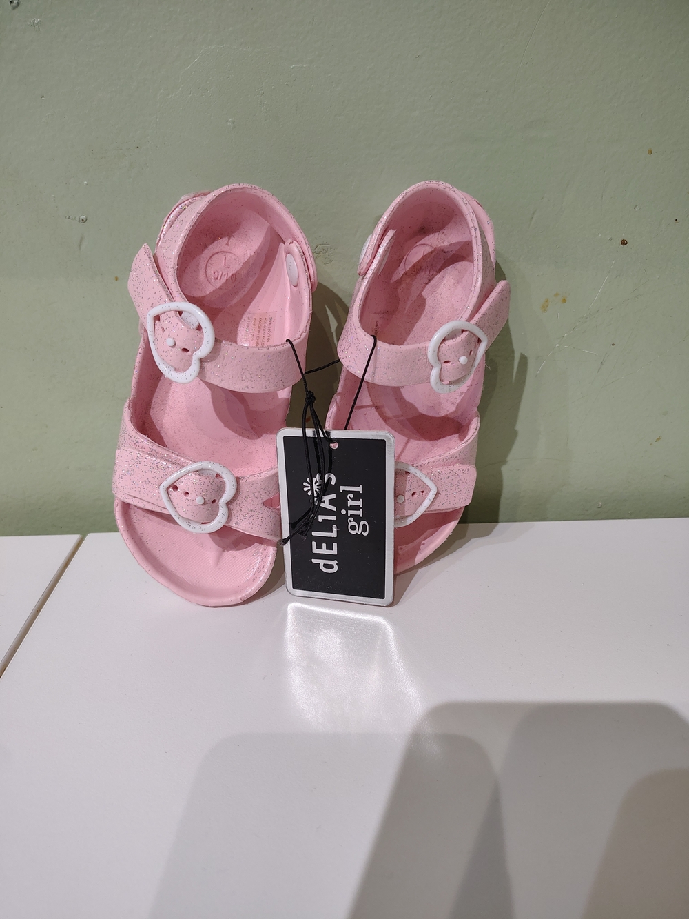 NWT Delia Girl Light Pink Glitter Hearts Sparkly Sandals Size 9/10 Toddler